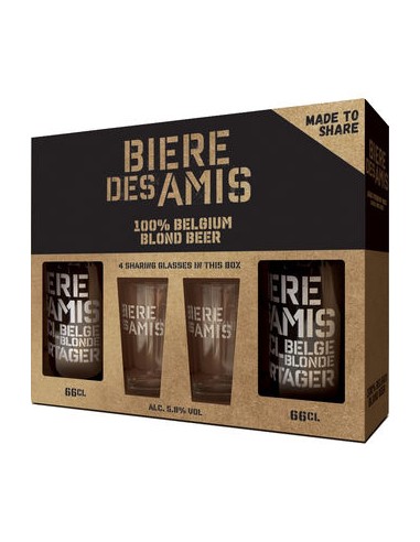 COFFRET BIERE DES AMIS OW 2X66CL + 4 VERRES 17CL-1x