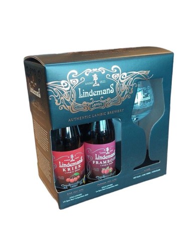 Coffret Lindemans 4 bières +verre en cristal